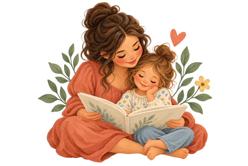 Illustrative scene of a parent and child creating and learning together.